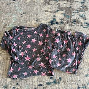 Danskin super soft long sleeve 2 piece star pajama PJ set pink grey girls 10/12